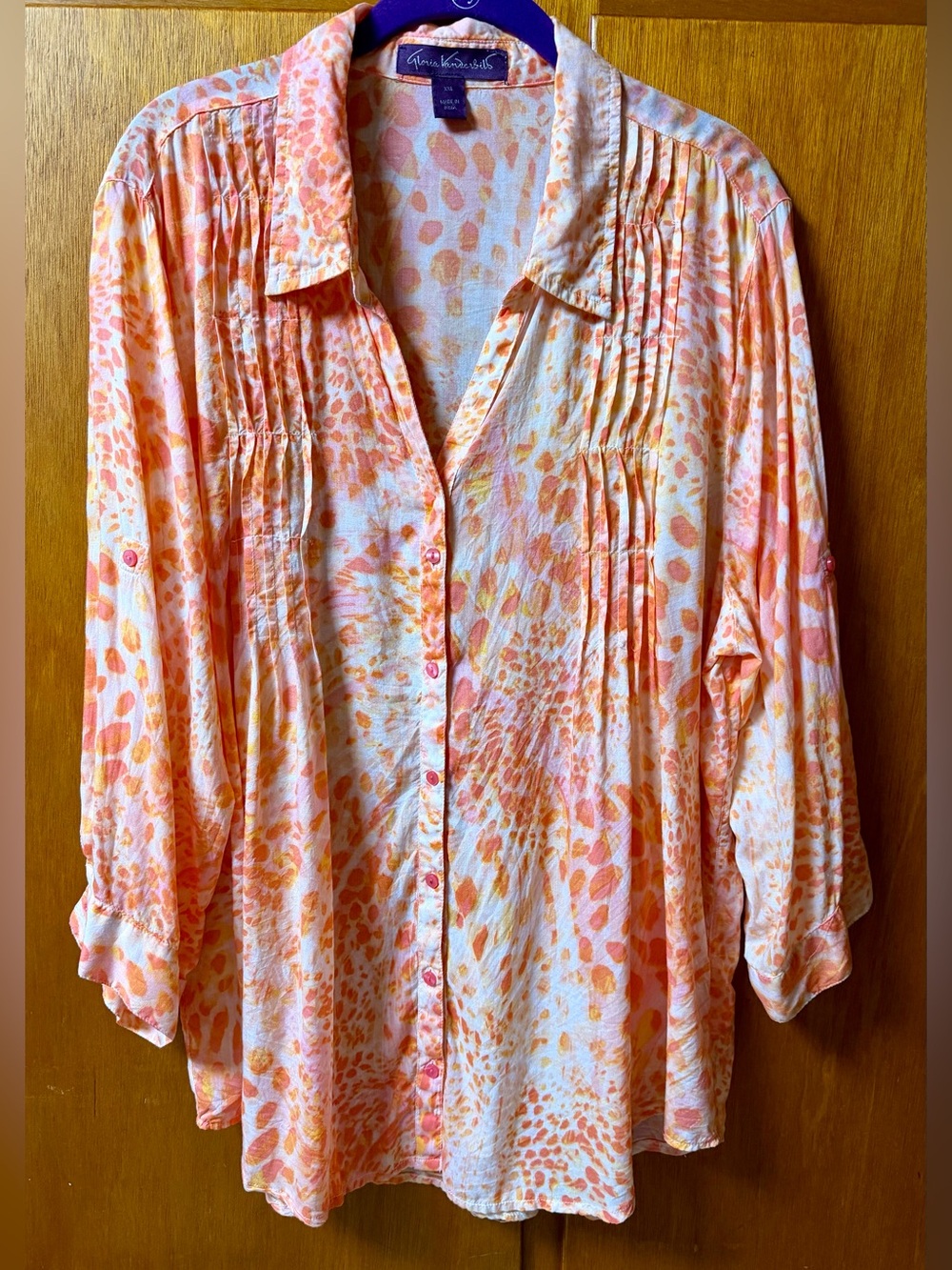 Gloria Vanderbilt “Giselle” Pintuck 
Roll-Tab Sleeve Blouse